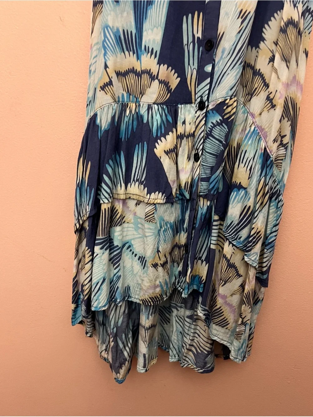 Free People Lightweight Floral Leaf Print Beachy High Low Mini Dress Small
